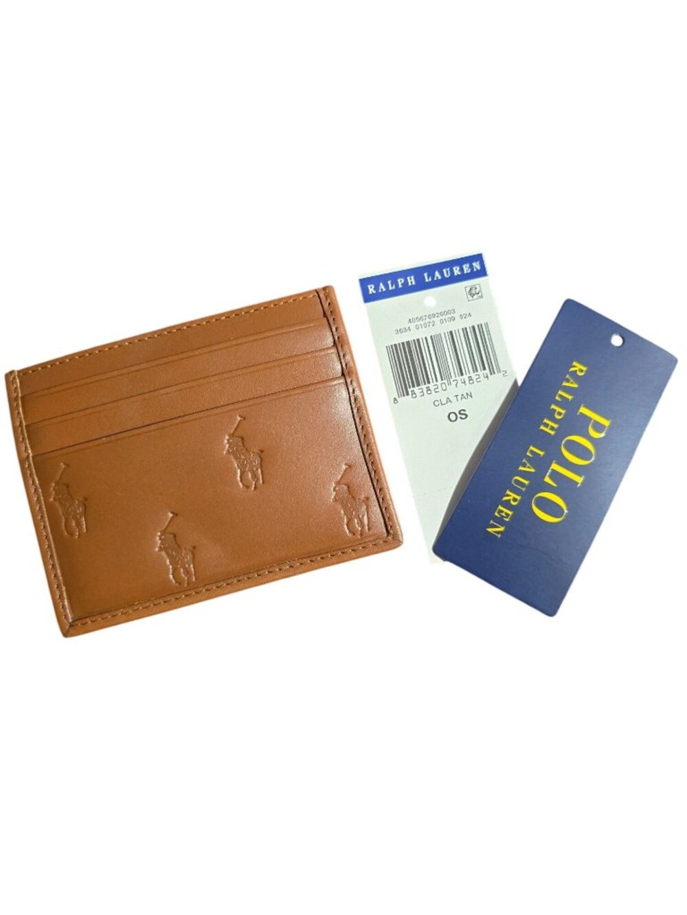 Polo Ralph Lauren CLA TAN Double Sided Leather Card Holder, Brown, NWT
